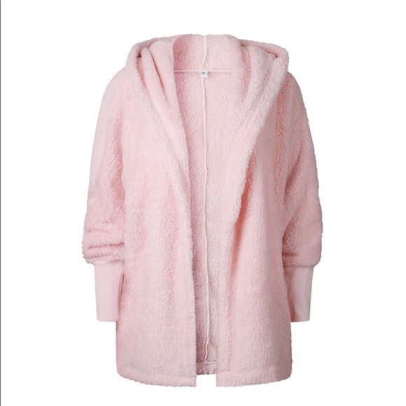 1 Left! Pink Oversized Cozy Teddy Sweater W/ Hood - Picture 4 of 7
